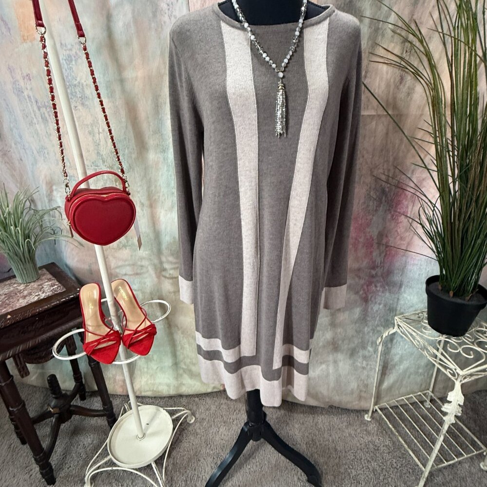 New 📌Premise Soft Cashmere Blends Vertical & Horizontal Stripes Knitted Dress
